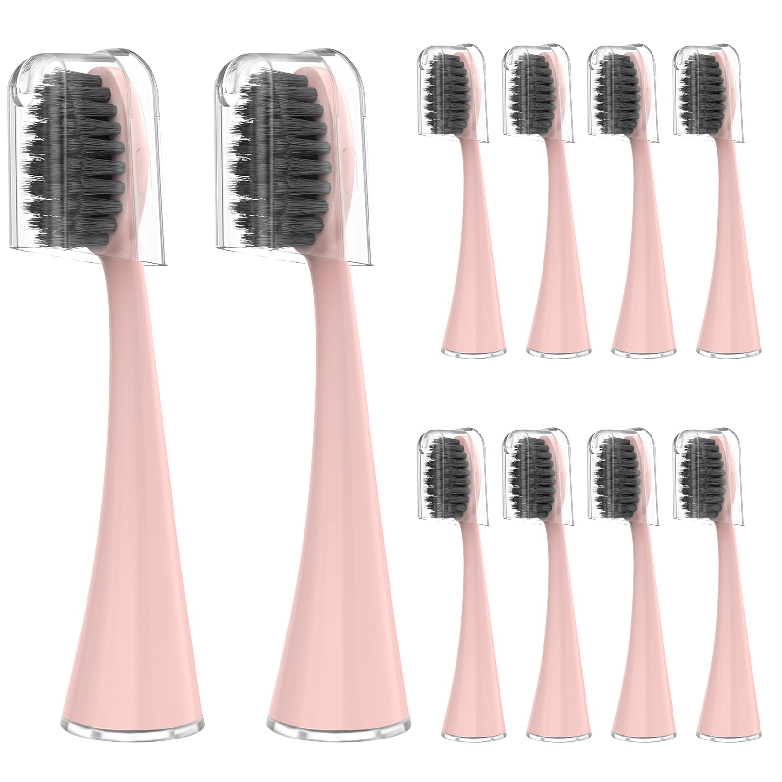 Photo 1 of YUNCHI Replacement Toothbrush Heads for Burst Electric Toothbrush Adults with Dust Cover Caps, Soft Charcoal Bristles for Deep Cleaning, Plaque Removal and Whiting Teeth, 10 Count, Pink