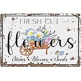 Generic Garden Flowers Market Tin Signs Vintage Fresh Flower Tin Sign Stems Blooms Seeds Signs Retro Farmhouse Porch Patio Decor 8x12 inches