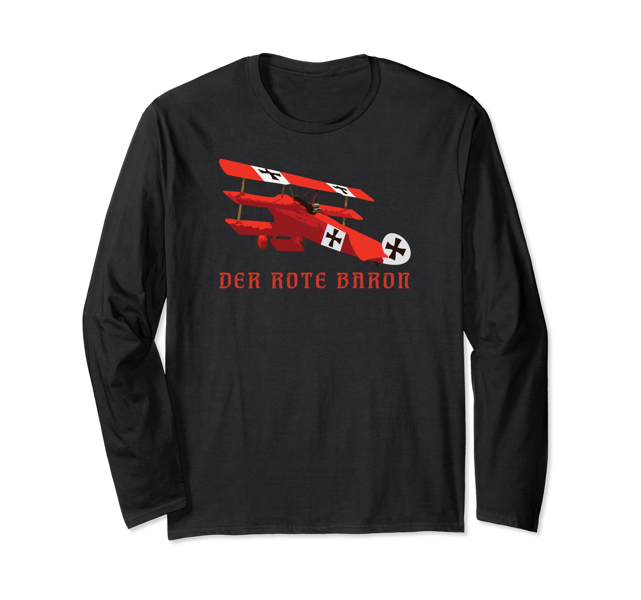 Red Rote Baron Fokker DR1 Triplane WWI Fighter Plane Long Sleeve T-Shirt