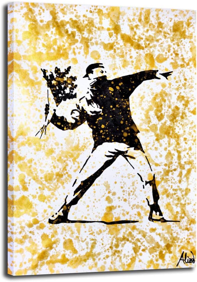 Street Art Banksy Graffiti Street Wall Art Artworks Gold Prints On Canvas Home Decor for Living Room Office Bedroom 80x120cm