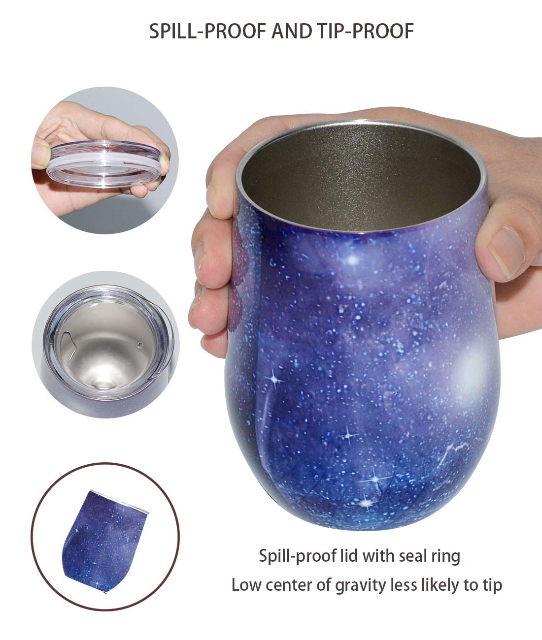 Wine Tumbler, GIGRIN 2 Sets Insulated Wine Glasses 12oz Stainless Steel with Lid and Metal Straw, Wine Cups for Coffee, Drinks, Champagne - Cleaning Brushes for Washing Inside of Glass and Straw