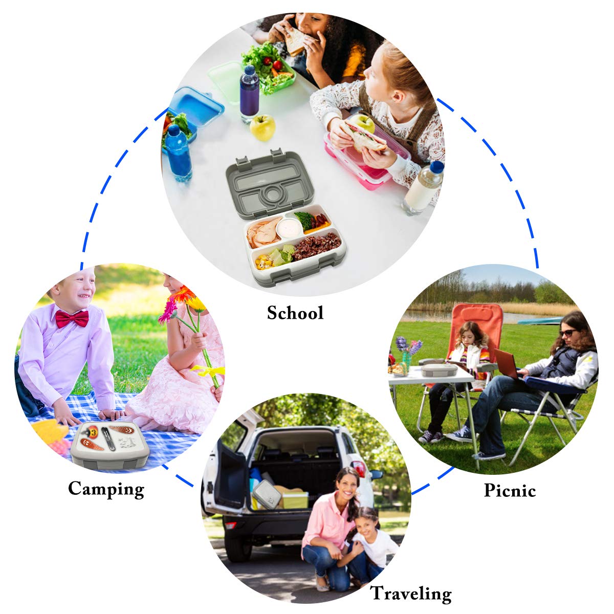 OKBONN Kids Lunch Box with Sticker(Halloween) - Leak-Proof, 4-Compartment Bento-Style Kids Bento Box with Spoon - Ideal Portion Sizes for Ages 3 to 7 - BPA-Free and Food-Safe Materials for School