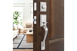 GUA OYH Front Door Lock Set Satin Nickel Exterior Door Handle Sets Front Door Handle with Single Cylinder Deadbolt Entry Door Handle Set for Front Door or Office Door (L36158-S-S115)