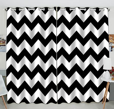 Custom Black White Chevron Zigzag Stripe Pattern Blackout Curtains