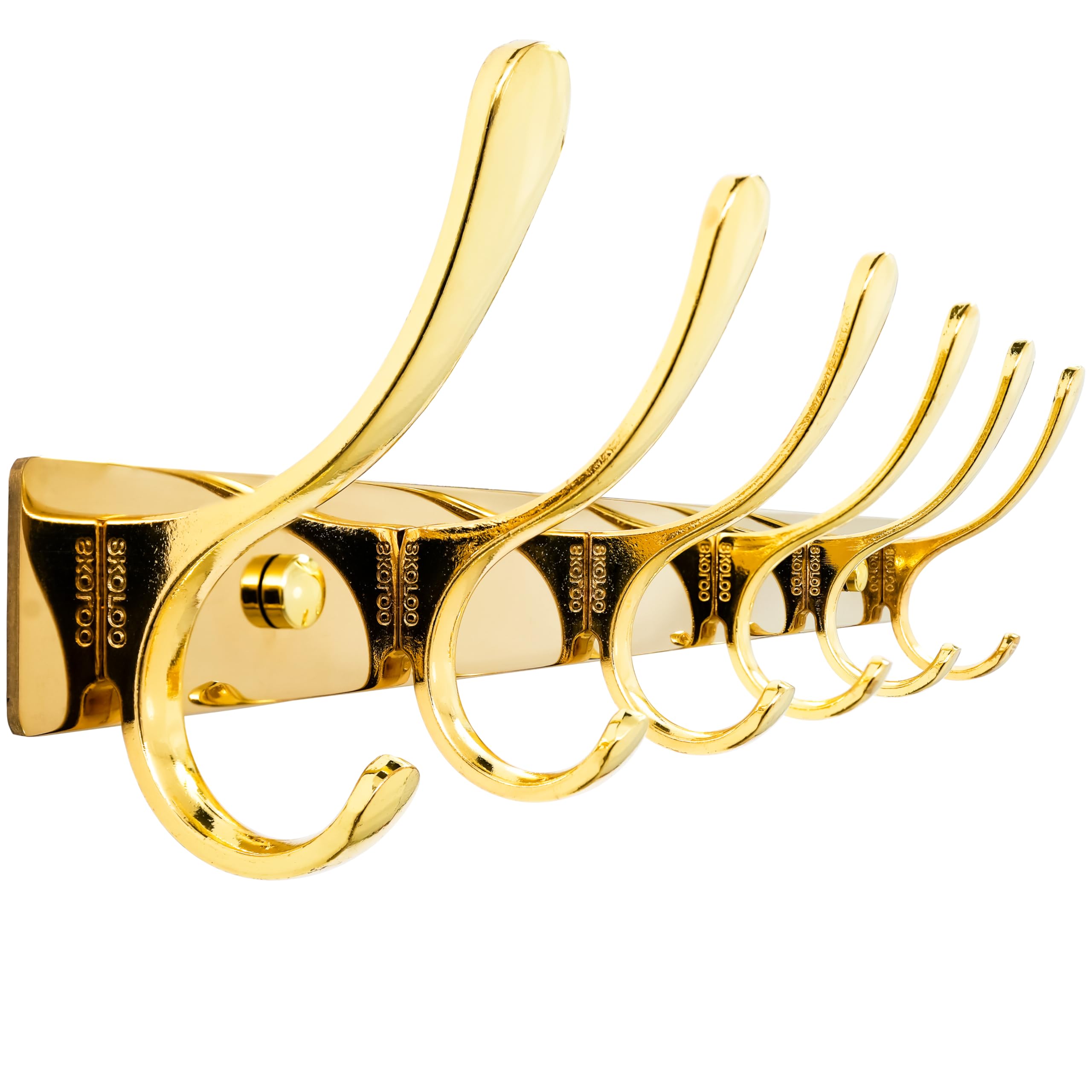 SKOLOO Coat Rack Wall Mounted - 6 Hooks, Heavy Duty, Stainless Steel, Metal Wall Coat Hanger, Sturdy Wall Hooks for Hanging Coat, Jacket, Clothes, Hat, Bright Gold