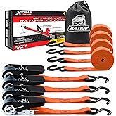 XSTRAP STANDARD Ratchet Tie Down Straps 4 Pk 10 Ft- 300 Lbs Load Cap- 900 Lbs Break Strength-Cargo Straps for UTV, ATV, Pickup,Truck, Moving Appliances, Lawn Equipment, Orange
