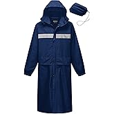CREATMO US Men's Long Rain Coat Waterproof Packable Rain Jacket Outdoor Lightweight Windbreaker with Hood