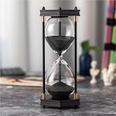 ELAINESTORE Hourglass Timer 60 Minute, Hexagon Wooden Sand Timer, Black | Large Size Decorative Sand Clock Modern Home Decor