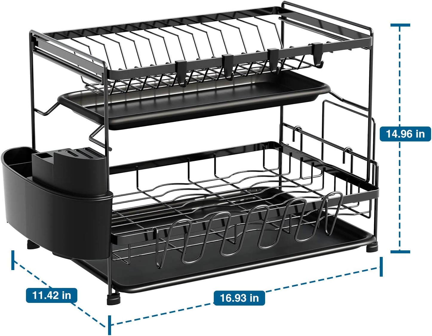 2-Tier Drying Dish Rack with drainboards Adjustable Swivel Spout for ...