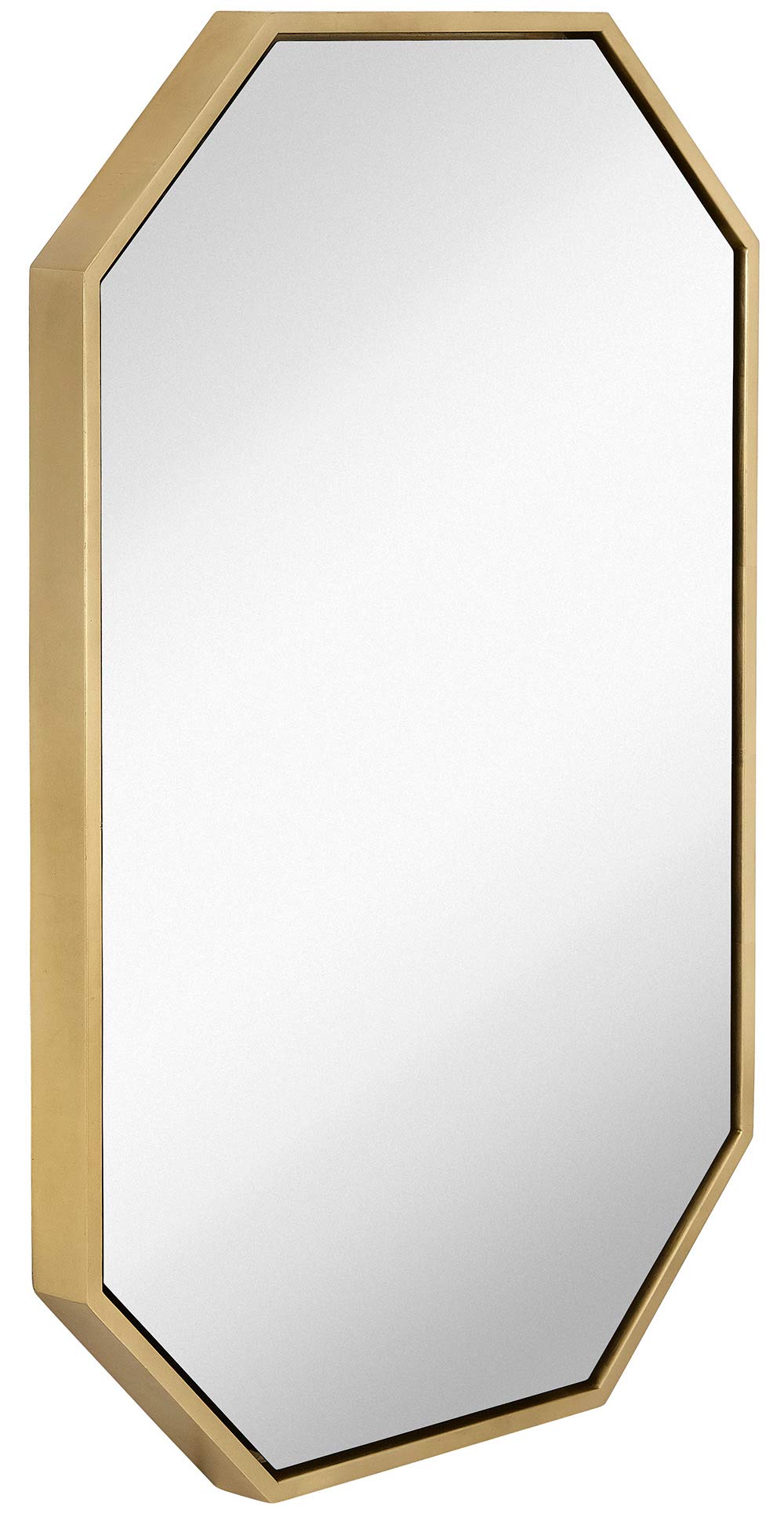 Hamilton Hills Modern Gold Leaf Frame Octagon Wall Mirror | 24" x 36" Contemporary Premium Silver Backed Floating Glass Panel Vanity or Bathroom Mirrored Octagonal Hangs Horizontal or Vertical
