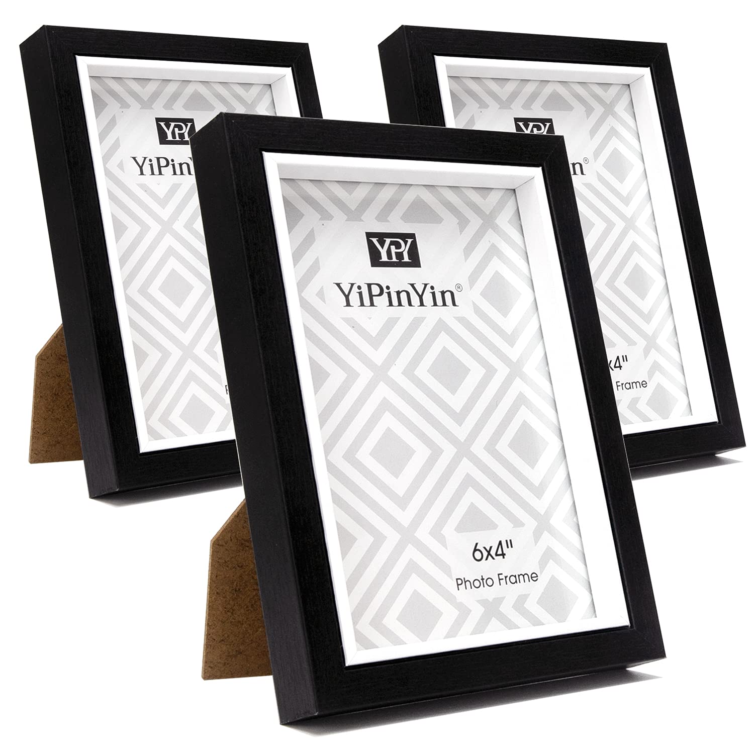 6x4 '' Black & White Two Tone Picture Frame Set of 3, Boxed Garllery wooden Inlay Photo Frame 6 x 4 inch, stylish 4 x 6'' photo frame With PVC For Wallmounted & Desk Top