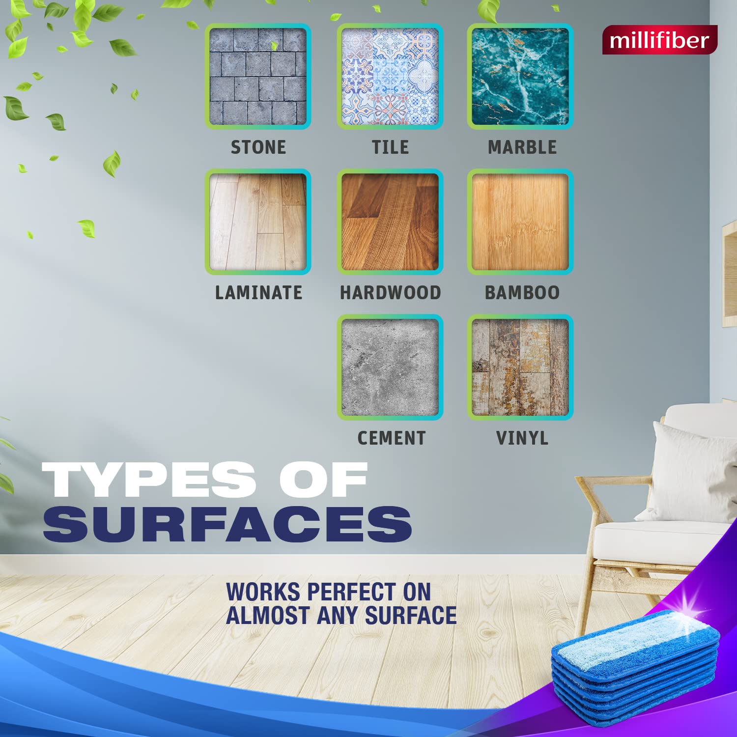 Millifiber Reusable Mop Pads Compatible with Swiffer WetJet (2 Pack) - Microfiber Mop Refill for Wet Mopping Cloths - Hardwood Floor Cleaning Spray Pads Reusable Replacements