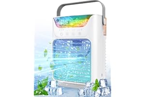 ANKUWA Portable Air Conditioner Cooling Fan, 2024 Upgraded Powerful Cooling Mini Evaporative Air Cooler with 3 Adjustable Speeds & 2 Cool Mist, 7 Color Light Air Conditioner Portable for Room,Office,Bedroom