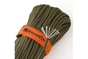 SURVIVORCORD TITAN Survival Patented Paracord 550 - 25ft, 100ft, 500ft & Color Options - 620LB Strength Survival Paracord Military Spec with 3 Strands - Heavy Duty Hank Cord for Camping & Outdoors with Firestarter