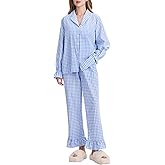 Kissonic Women Gingham Pajama Sets Cotton Long Sleeve Button Down Shirt and Pants Y2K Pjs Lounge Set Sleepwear