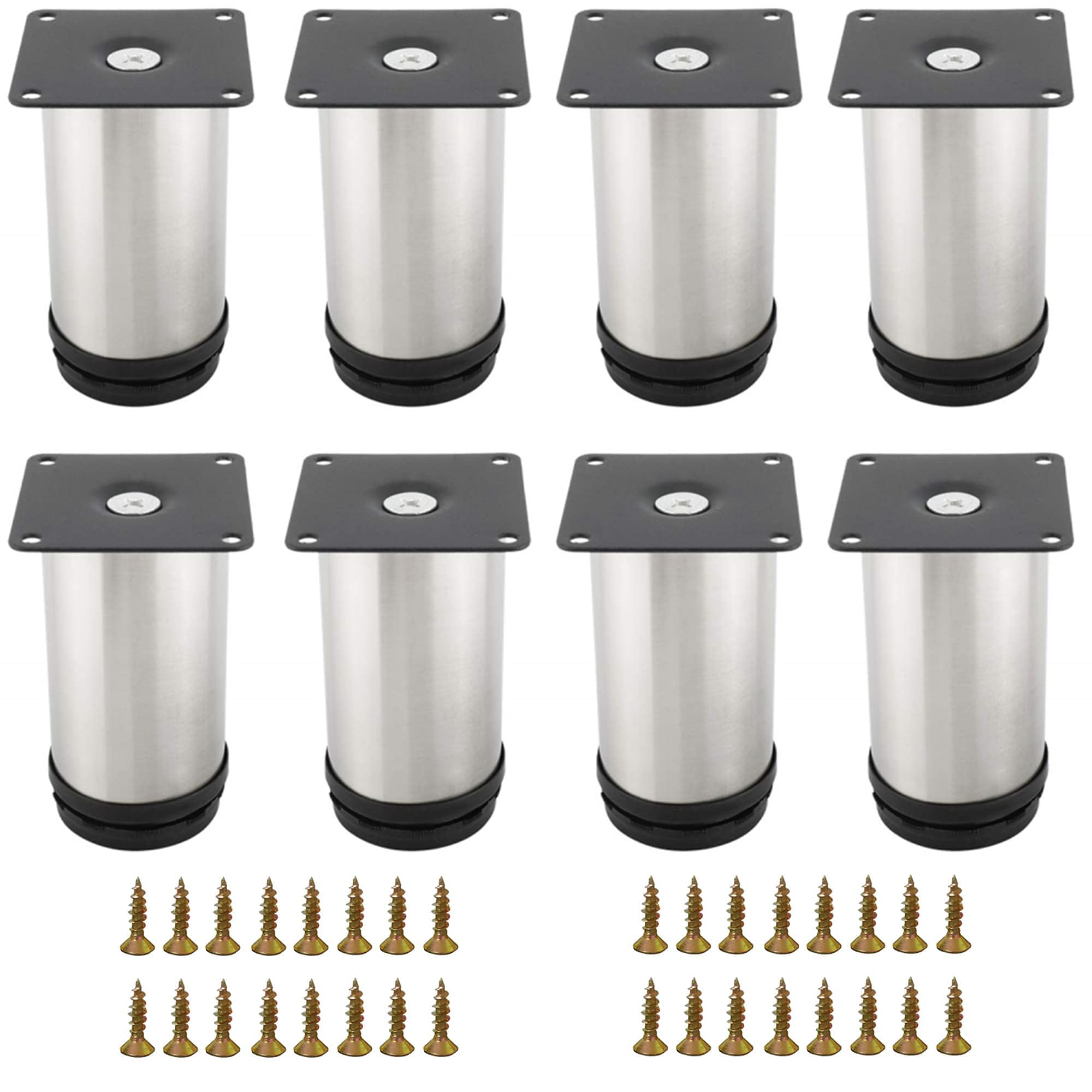 Eidoct 8 Pcs 80mm Adjustable Legs, Stainless Steel Heavy Duty Metal Furniture Feet with 32 Pcs Screws, Stainless Steel Adjustable Feet Kitchen Cupboard Sofa Beds Furniture Legs 3.2INCH