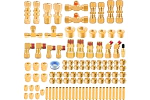 ANRIWT 111Pcs Brass DOT Air Brake Line Fittings Assortment - 1/4" 1/8" 3/8" 1/2" Quick Connect Hose Fittings for Truck or Industrial System - Compression Nylon Tubing Repair Kit