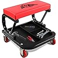 BullsArmor Rolling Mechanic Seat - Heavy-Duty Garage Shop Seat - 300 LBS Capacity - Padded Mechanic Stool with Tool Tray Stor