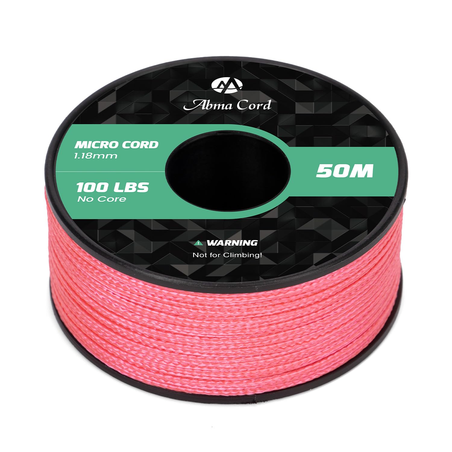 Abma Cord Micro Cord 1.18mm Paracord 50M Spool Utility Cord Braided Cord - Max. 45kg (100lbs) - Neon Pink
