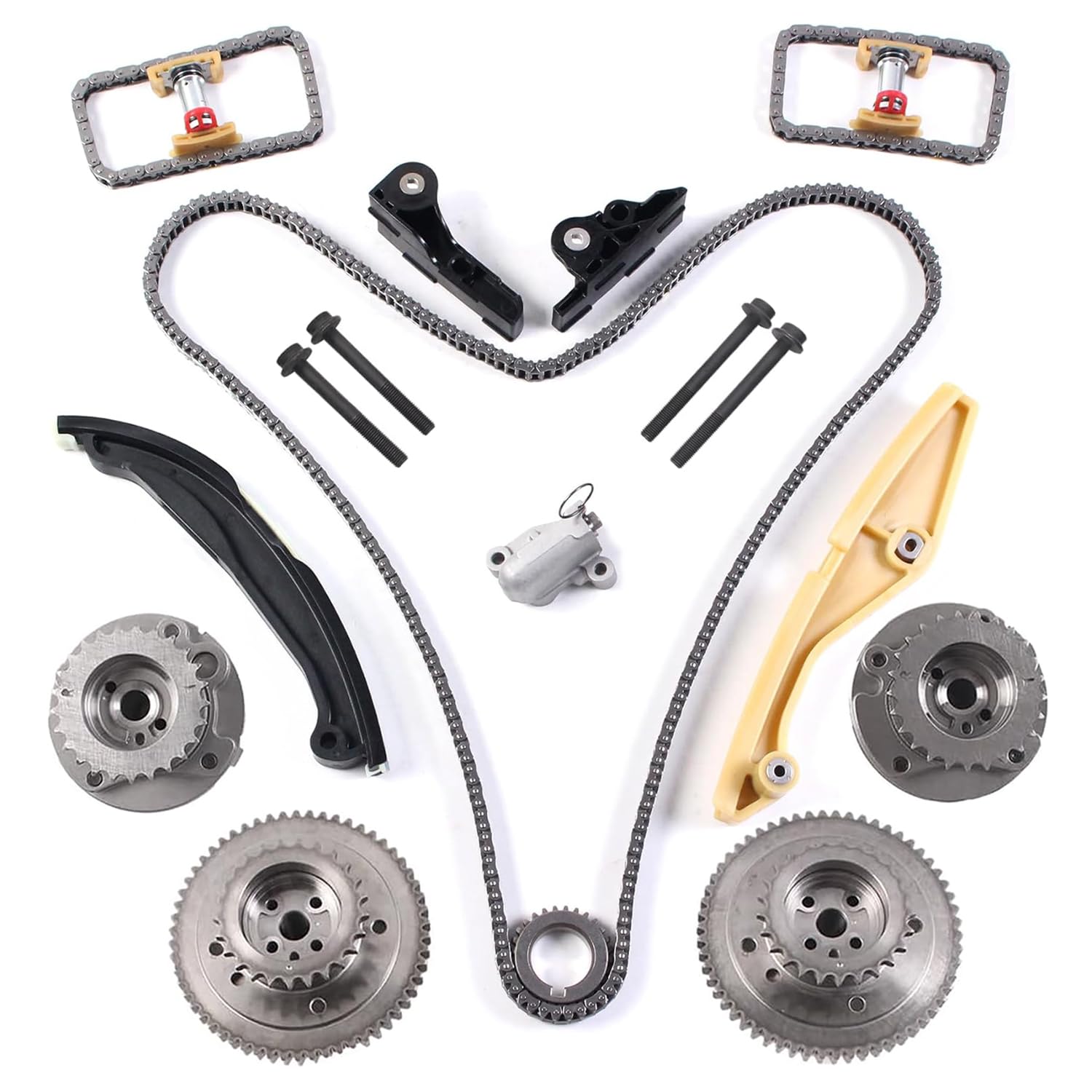 Photo 1 of AUCERAMIC 90738S Engine Timing Chain Kit with VVT Fit for 2011-2019 Ford Edge Expedition Explorer F-150 Mustang Taurus Transit Lincoln MKX Mark LT Nautilus Navigator 3.3L 3.5L 3.7L Cam Phaser Sprocket