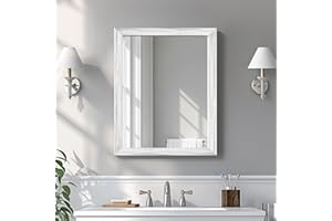 Ultrue White Wood Effect Framed Wall Mirror, 16x20 Rectangle Mirror, 1/8" Anti-desilvering Tempered Glass, Sustainable& Sturdy Frame, Anti-Rust, HD Reflection &3min Fast Setup for Bathroom Living Room