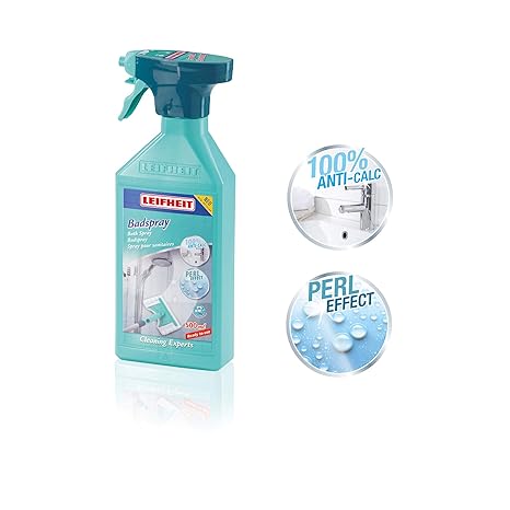 Leifheit Badspray, Badreiniger 500 ml, mit spezieller Anti-Kalk-Funktion und Perleffekt, Kalkreiniger, Putzmittel für Dusche,