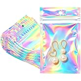 Motomy 100 Pcs Holographic Bags, Resealable Smell Proof Packaging Bags | 2.4x3.9in Mylar Bags for Small Business, Zipper Pouch Gift Bags for Jewelry, Sealable Plastic Mini Bags for Party Favors Bag