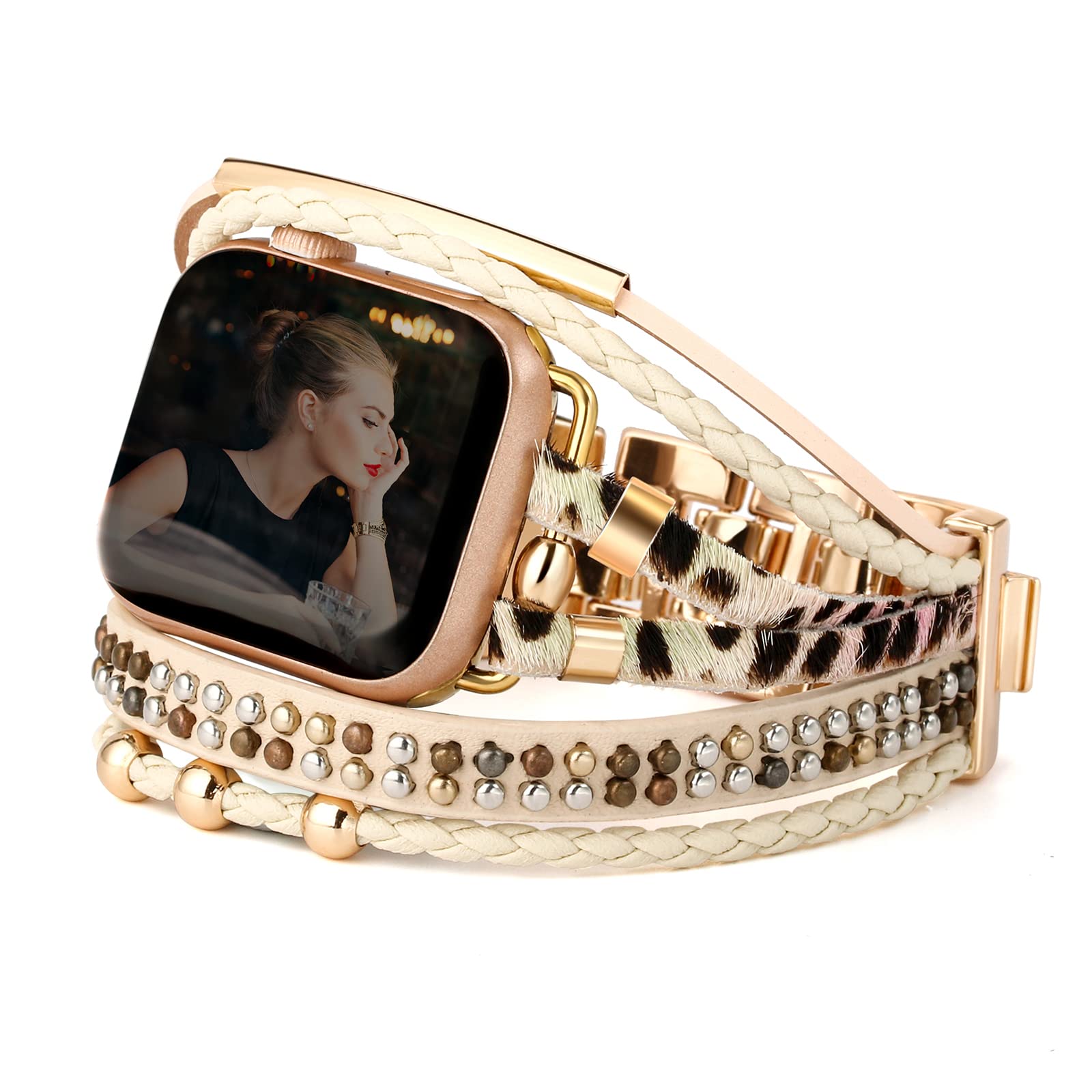CHARMINGO Boho Leather Bracelet Compatible with Apple Watch Bands for Women Men 42mm 44mm 45mm 49mm - Multilayer Wrap Dressy Apple Watch Strap for Cute Iwatch Band Series 9 8 7 6 SE Ultra 2 5 4 3 2 1 — image 1