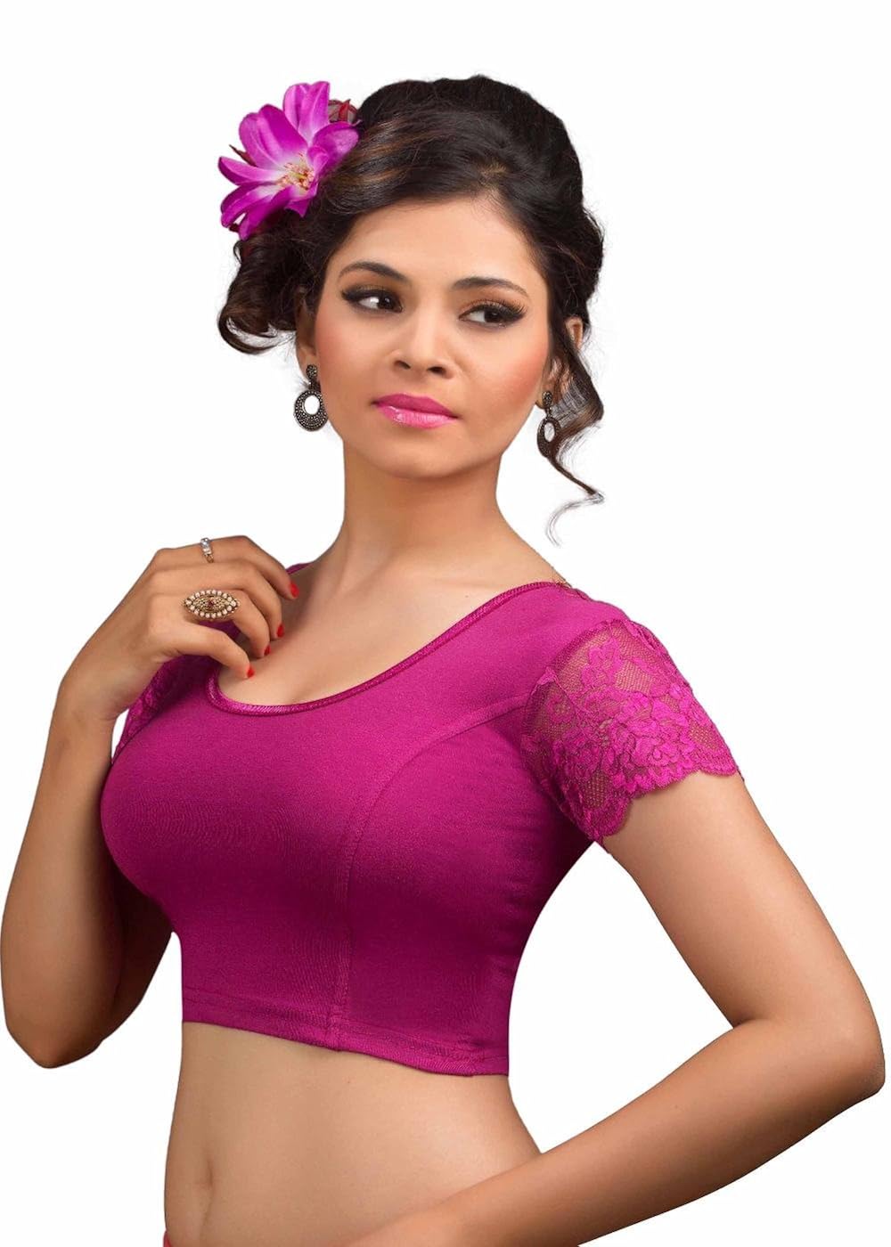 salwar studio women's magenta cotton lycra strechable readymade saree blouse