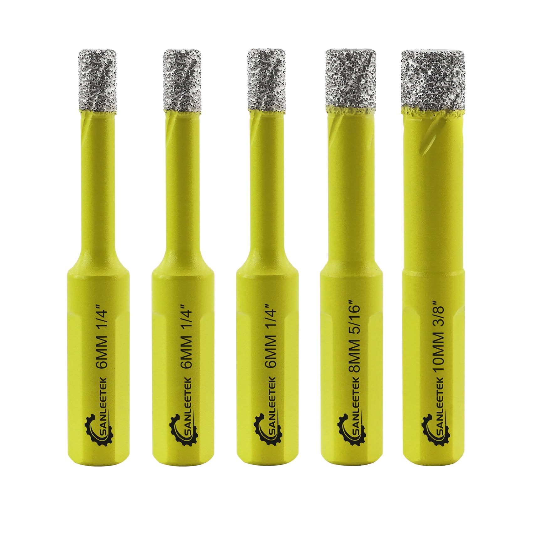 Dry Diamond Drill Bits Set - 5pcs 6/6/6/8/10mm SANLEETEK Hole Saw Kit with Triangle Shank for Ceramic Porcelain Tile Granite Marble Quartz Stoneware — image 1