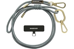 MAGEASY Crossbody Cell Phone Lanyard - Premium Rope Cell Phone Lanyard | 6mm Thick Universal Adjustable Phone Strap for iPhone, Samsung & More | For Traveling, Hiking, Daily Use - Misty Blue