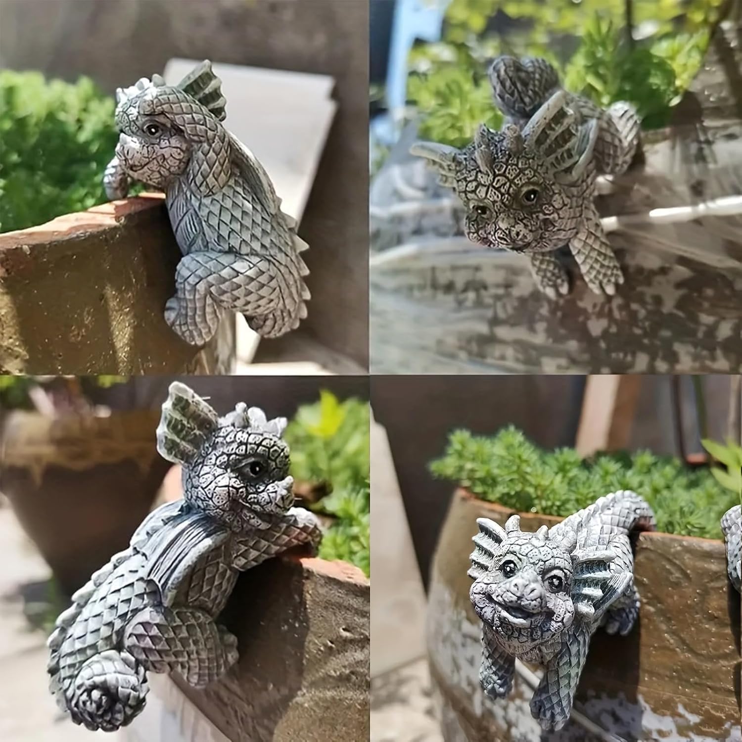 Tuzsocr 4 piece Courtyard Dinosaur Plant Pot Hanger,Outdoor Dinosaur Hanging Cup Model,Lovely Resin Dragon Statue,Hanging Garden Ornament,for plant pots, planters, vases. Ideal for indoor and outdoor