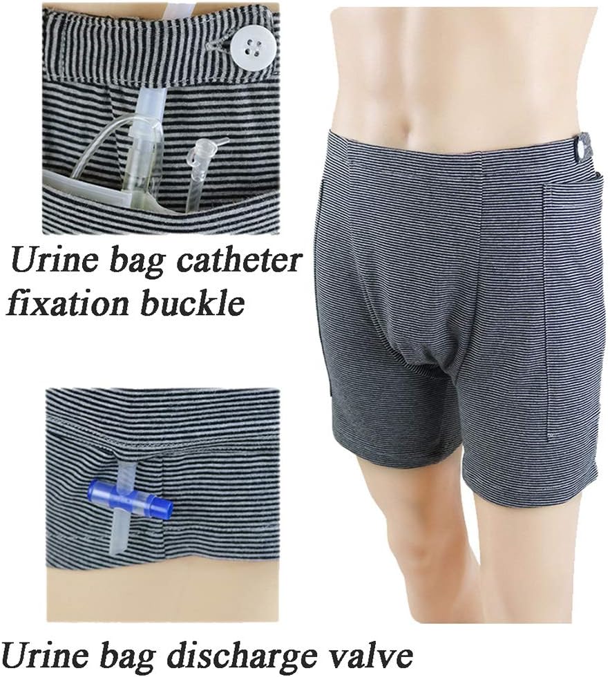 BIHIKI Incontinence Care Trousers Catheter Underwear for Elderly,Urinate Drainage Bag Pants Abdominal Surgeries Patient,Ostomy Drainage Bag Care Clothes (Men, L): Health & Personal Care