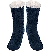 SIMIYA Mens Warm Fleece Lined Winter Soft Non Slip Socks Christmas Mens Slipper Socks (One size fits 6-12)
