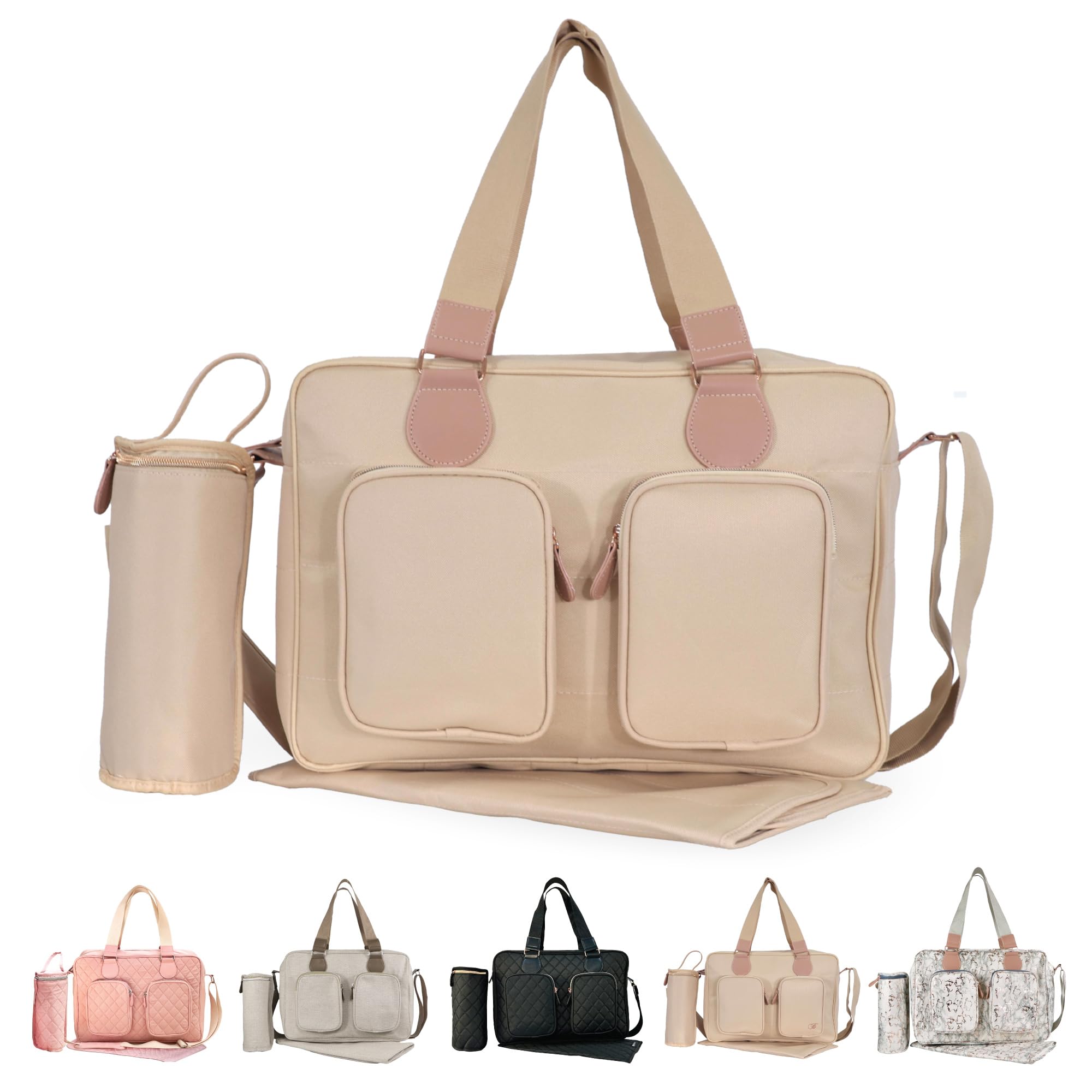 My Babiie Billie Faiers Blush Deluxe Baby Changing Bag with a Padded Changing mat, Insulated Bottle Holder, 2 Pockets at The Front and an Internal Pocket