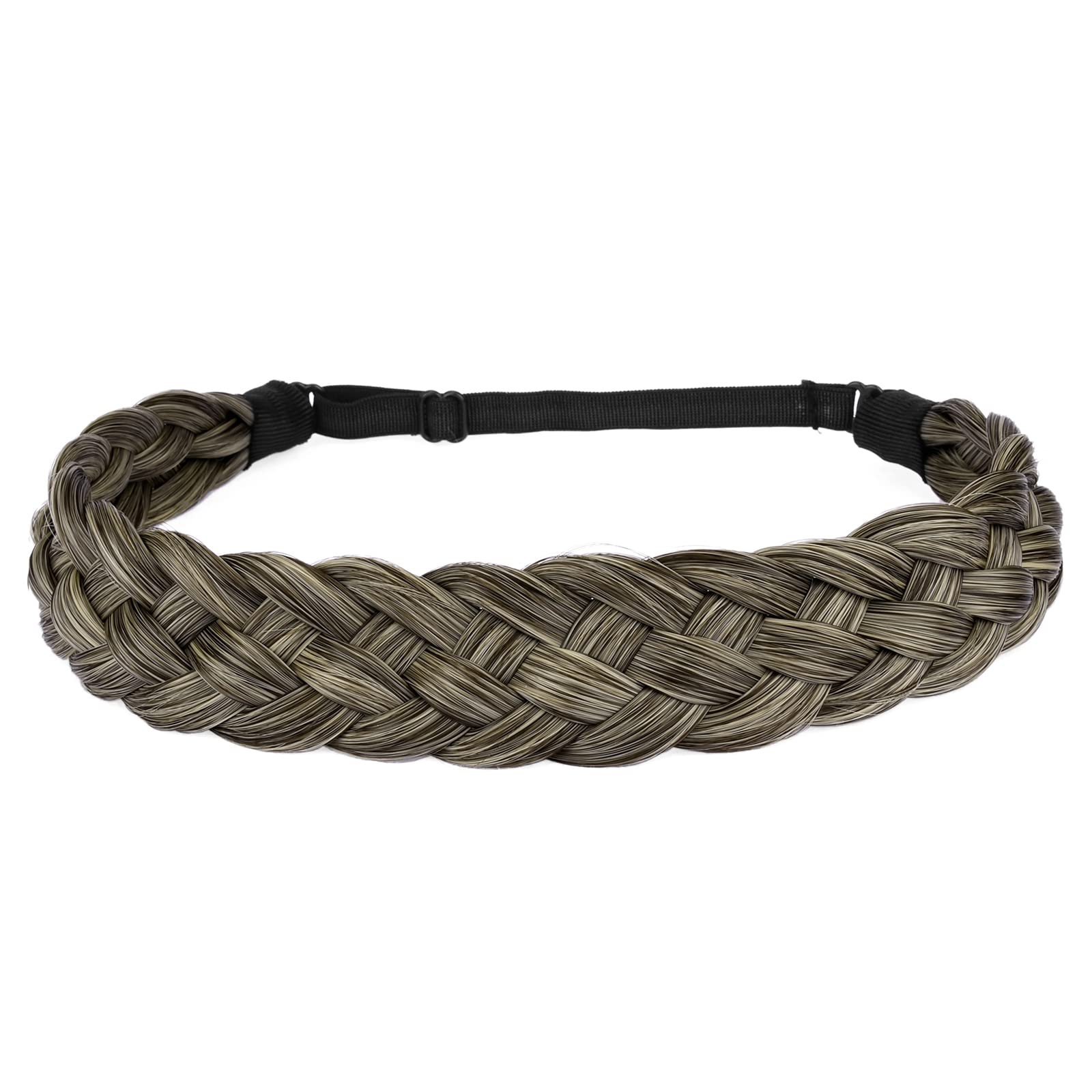 BOBIYA 5 Strand Synthetic Hair Braided Headband Classic Chunky Wide Plaited Braids Elastic Stretch Hairpiece for Women Girl (Medium Gray Brown) — image 1