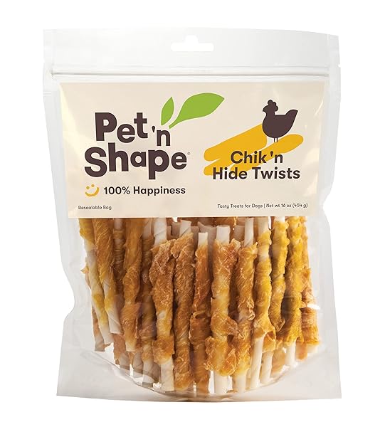 PET ‘N SHAPE CHIK ‘N HIDE TWISTS – CHICKEN WRAPPED RAWHIDE NATURAL DOG TREATS, SMALL, 16 OZ