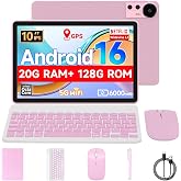 Nyxolaria Tablet 10.1Inch Android 16.0, RAM 20GB(4+16Expand)+ROM 128GB, 6000mAh Battery, 2+8MP Dual Camera, 1280 * 800 IPS HD Touch Screen Tab PC Set with Keyboard+Mouse+Protective Case+Stylus (Pink)