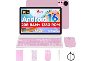 Nyxolaria Tablet 10.1Inch Android 16.0, RAM 20GB(4+16Expand)+ROM 128GB, 6000mAh Battery, 2+8MP Dual Camera, 1280 * 800 IPS HD Touch Screen Tab PC Set with Keyboard+Mouse+Protective Case+Stylus (Pink)
