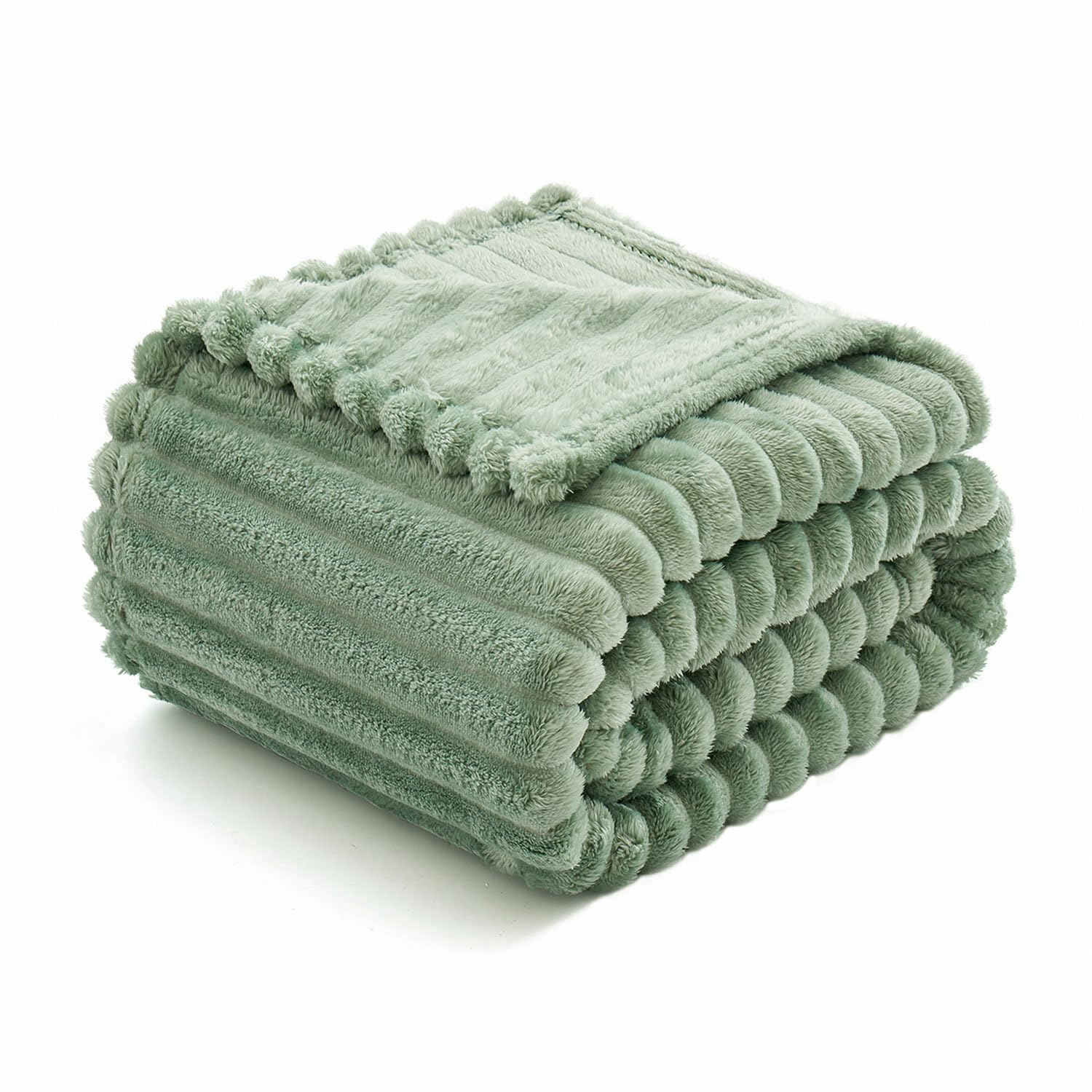 MIULEE Fleece Throw Blanket Flannel Soft Warm Comfortable Throws for Sofa Corduroy Fluffy Blanket Bed Throw for Bedroom Couch Travel Kids Bedroom Accessories 60 * 80Inch Matcha Green