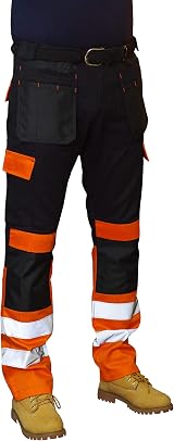 Prime Mens Work Trousers Reflective Tape Cargo Combat Army 34W 32L view 2