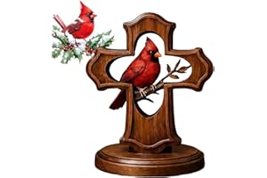 Handcrafted Cardinal Cross Ornament, Wooden Memorial Gift with Crimson Cardinal and Olive Branch Design, Sympathy Comfort Gif