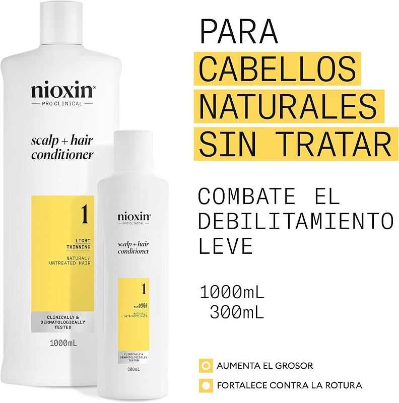 NIOXIN - Sistema 1 - Condicionador de Fortalecimento para Cabelo e Couro Cabeludo - Cabelo Natural com Enfraquecimento Suave - Com Niacinamida (300ml)