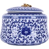 Handmade Blue and White Chinoiserie Ginger Jar with Lid,Porcelain Decorative Storage Jar, Ceramic Vase Jar for Loose Tea, Nuts, Snacks, Herbs (CT Jar)