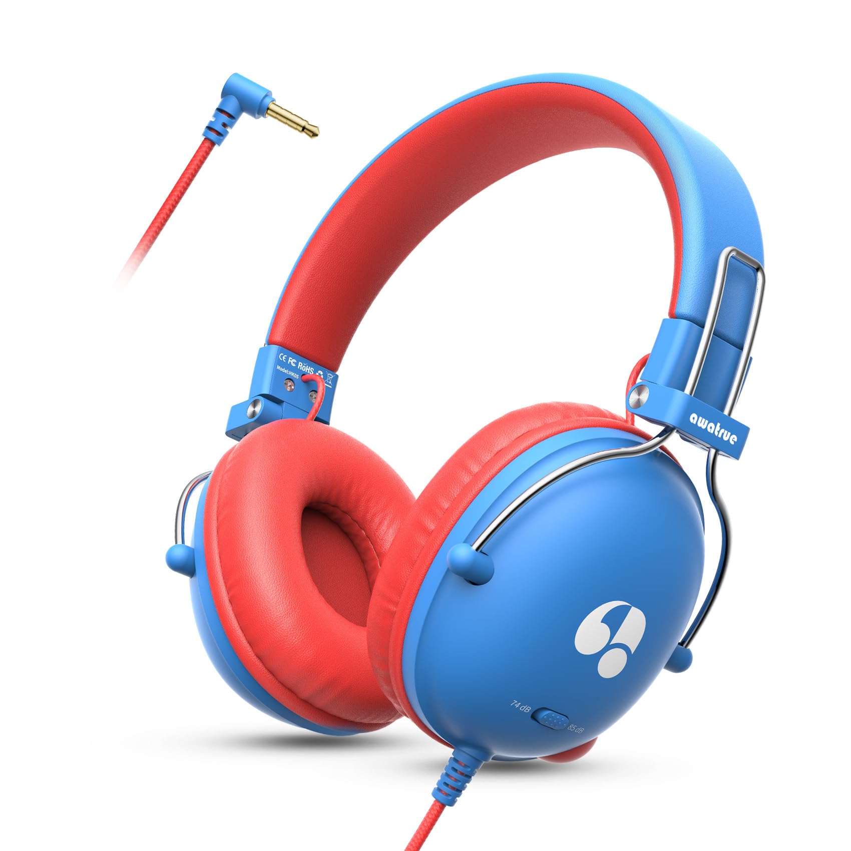 Photo 1 of awatrue Kids Headphones for School, 74/85dB Safe Volume Limit, Stereo Sound, Wired On-Ear Headphones for Kids Boys Girls, 3.5mm Jack for Tablet, iPad, Kindle, YOTO Player, Airplane Travel, Blue
