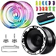 MAGICYOYO Reponsive Yoyos for Kids Beginners, Pro Yoyo 2 Pack Aluminum Yoyo V3 + Plastic Yoyo K2 Crystal, Dual Yo-yos with 12 Yoyo Strings, Yoyo Case, Yo-Yo Accessory Kit (V3 Black + K2 Gradient)