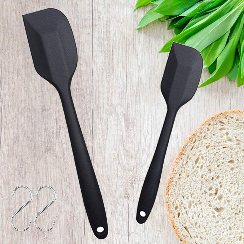 Silicone Spatulas Rubber Scraper Heat Resistant Non Stick Cooking Spatula Set with Stainless Steel Core One Piece Design Mini Kitchen Utensils for Baking Mixing Egg Black