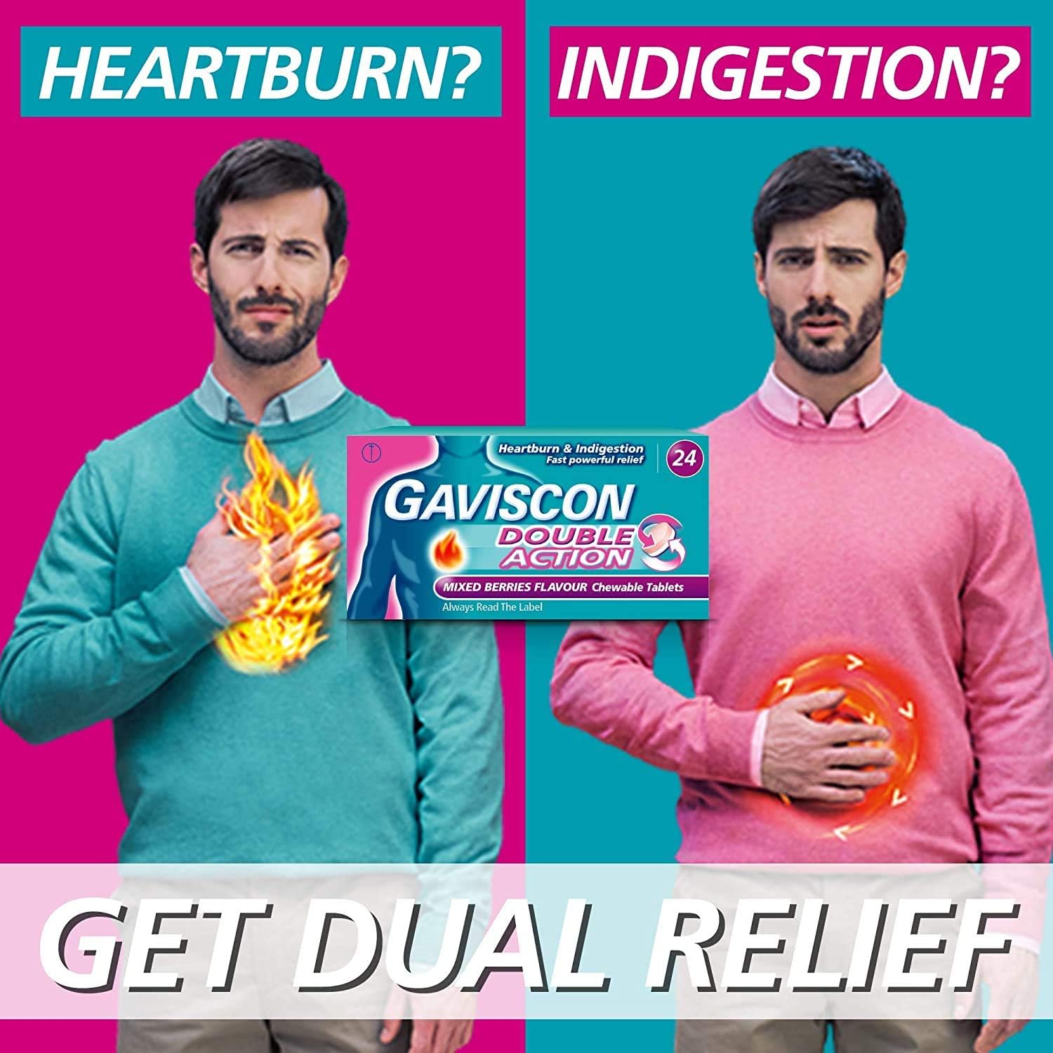 Gaviscon Double Action, Chewable tablets, Mixed Berries, 48 tablets, Heartburn & Indigestion, Fast powerful relief - Image 3