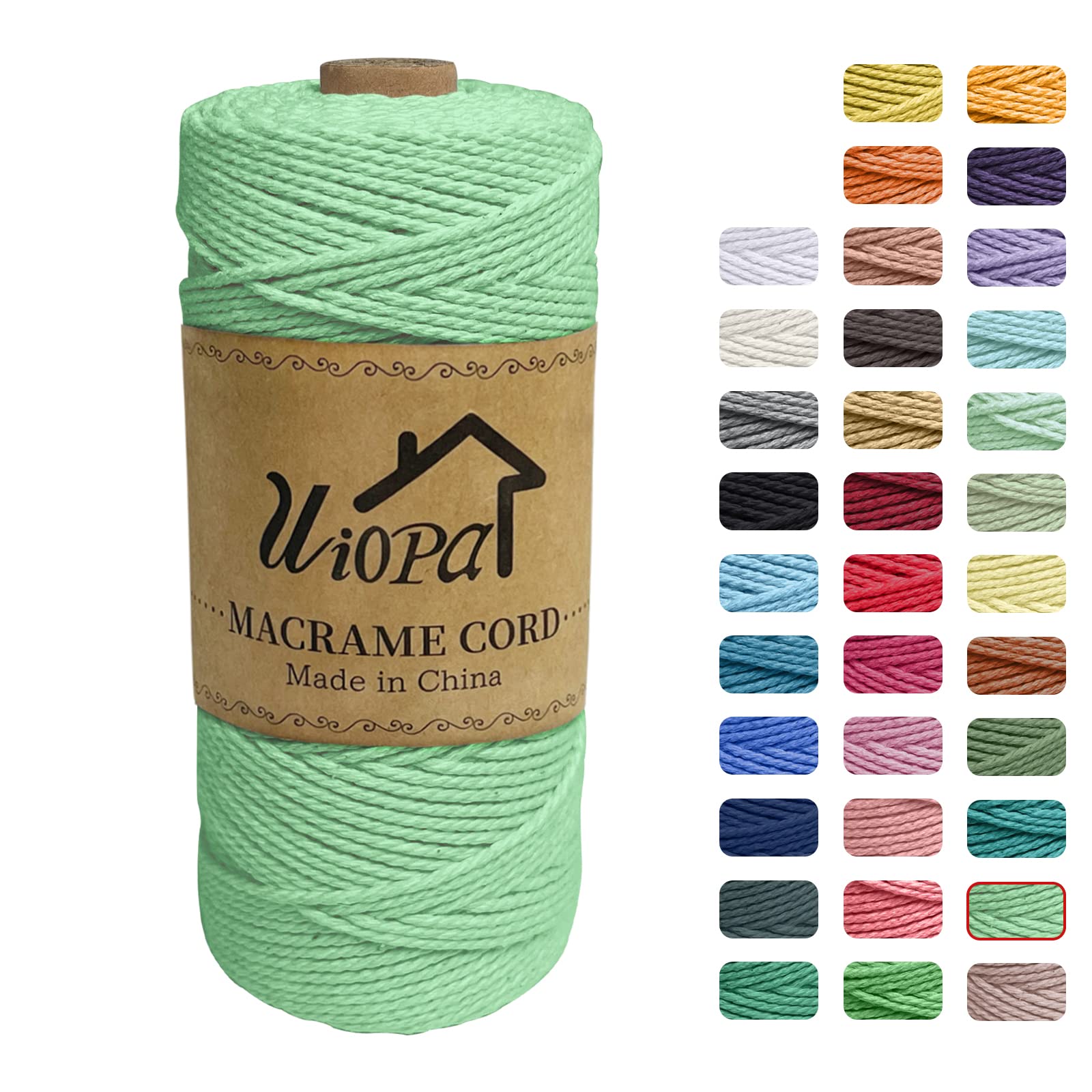 Uiopa Macrame Cord 2mm x 200m, 3-Strand Twisted Natural Cotton String, Macrame Cotton Rope Coloured String for Wall Hanging Plant Hanger Boho Home Decor Craft Projects — image 1