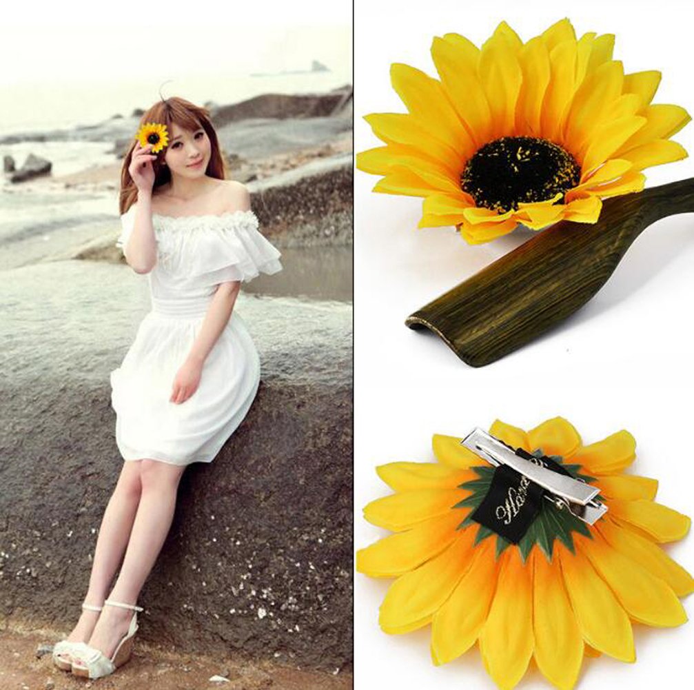 6 Pcs 10 cm Simulation Sunflower Hair Clip,Party Beach Sun Flower Hairpin,Used in Party, Beach, Wedding Hair Decoration Accessories